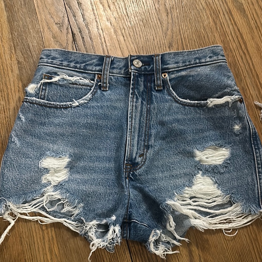 Abercrombie & Fitch Blue Jean Shorts High-Waisted Distressed
